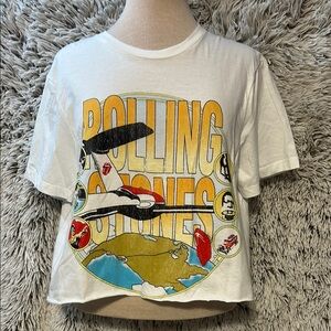 Rolling Stones White Cotton Cropped T-Shirt Grunge Streetwear Rock N’‎ Roll Sz M